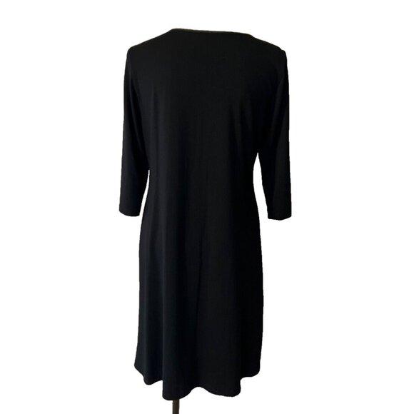 Eileen Fisher Dress Black M Medium Pleated Bib Washable A Line Stretch - Picture 4 of 10